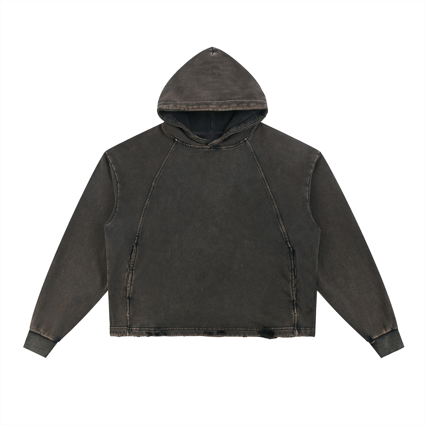 Vintage Washed Frayed-Hem Hoodie - Dustform