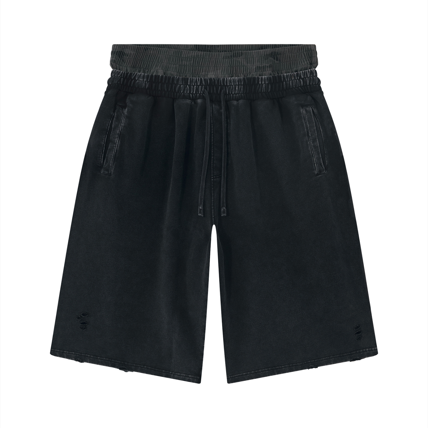 Vintage Wash Distressed Wide Leg Shorts - Fatigue