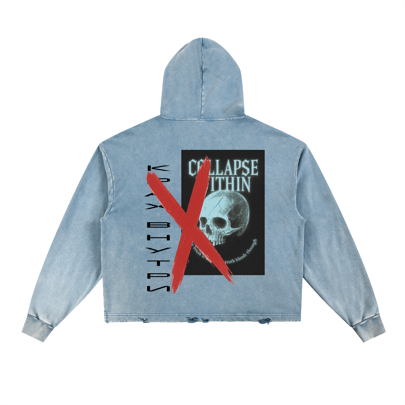 Vintage Washed Frayed-Hem Hoodie - Collapse Within