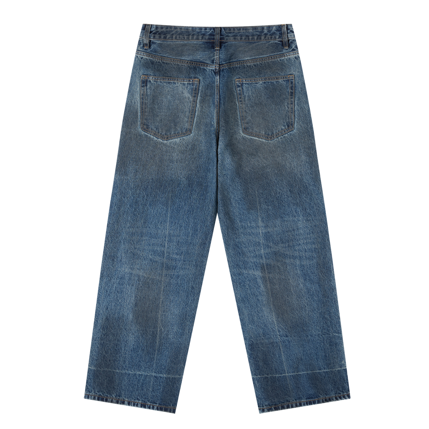 Vintage Wash Baggy Denim Jeans - Night Grid