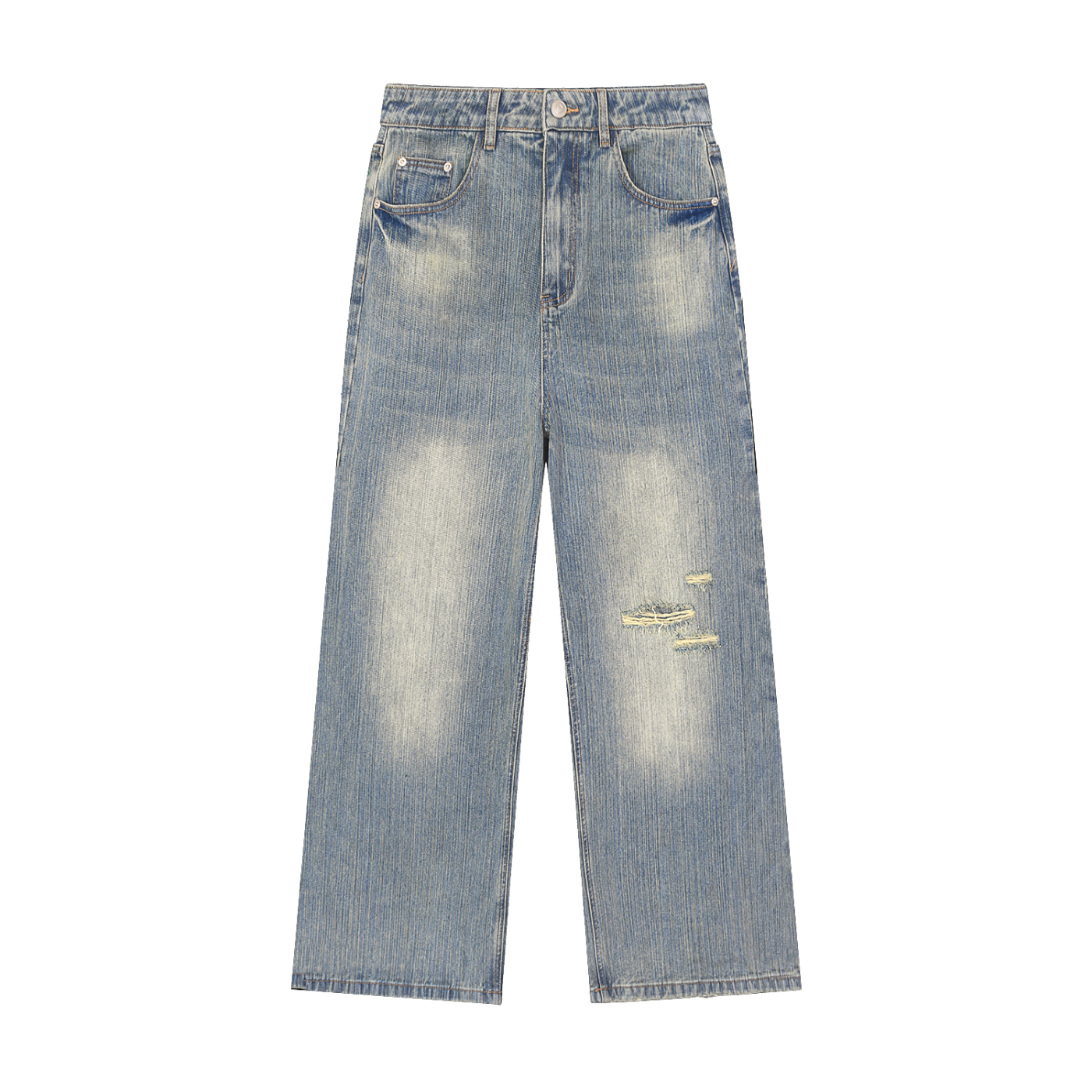 Vintage Wash Distressed Denim Jeans - Stone Pulse