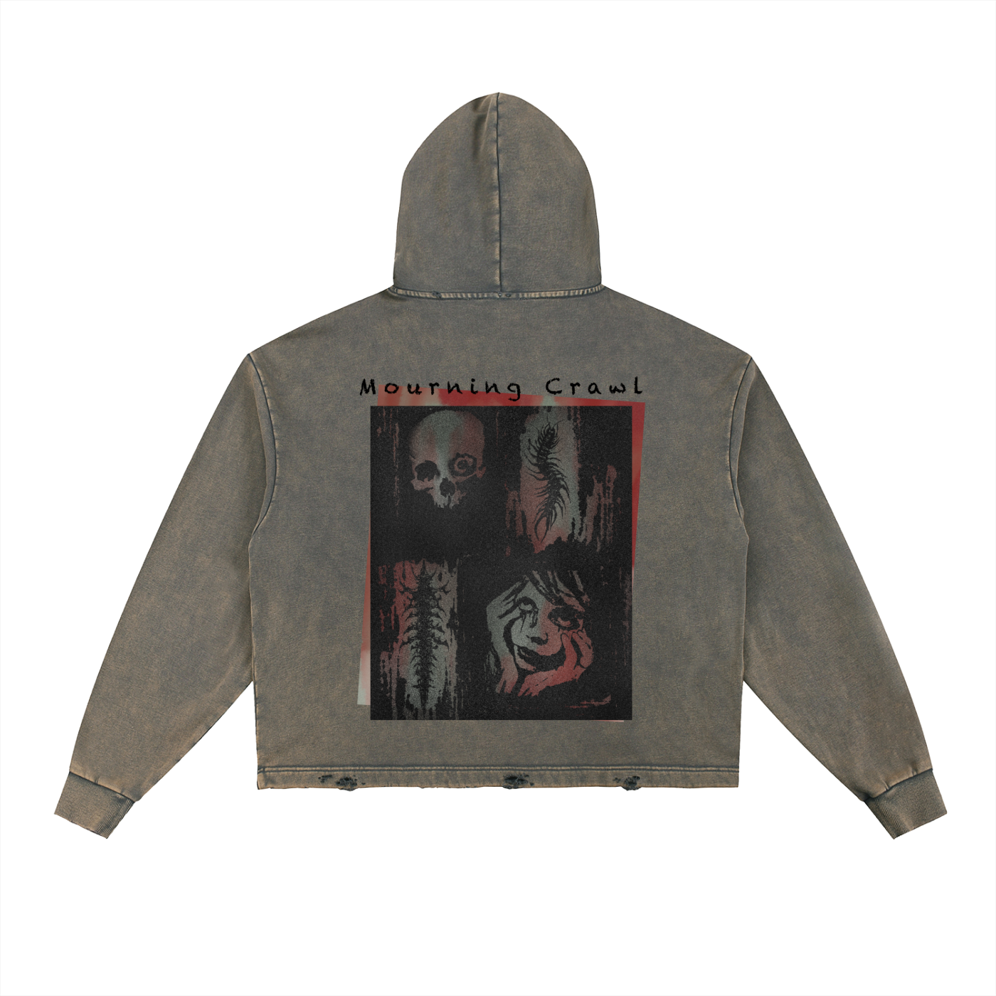 Vintage Washed Frayed-Hem Hoodie - Mourning Crawl