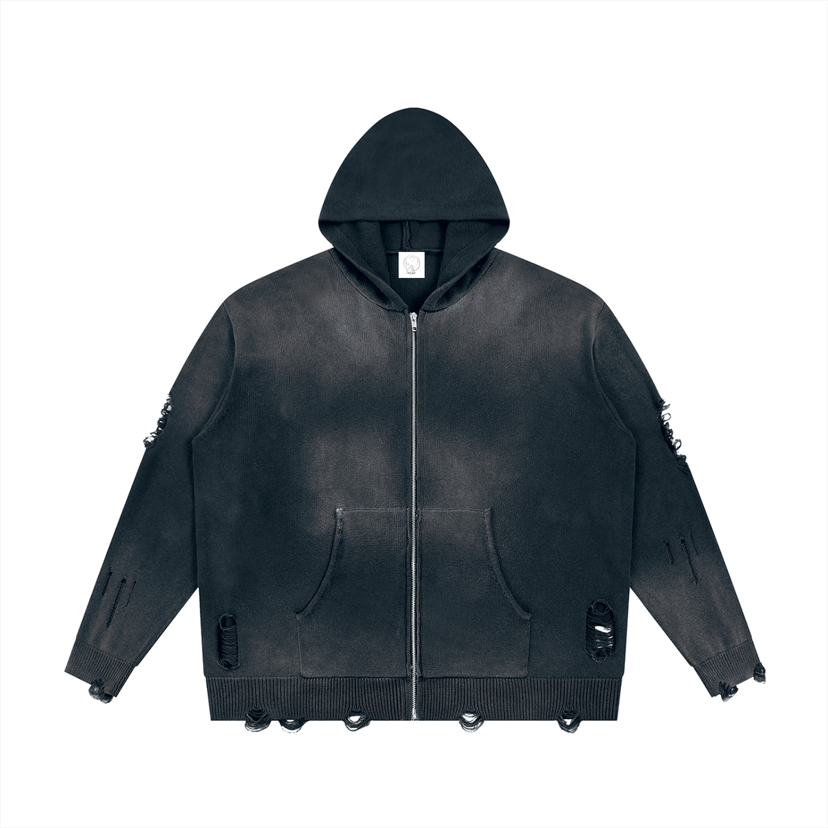 Distressed Full Zip Sweater - Gritlung