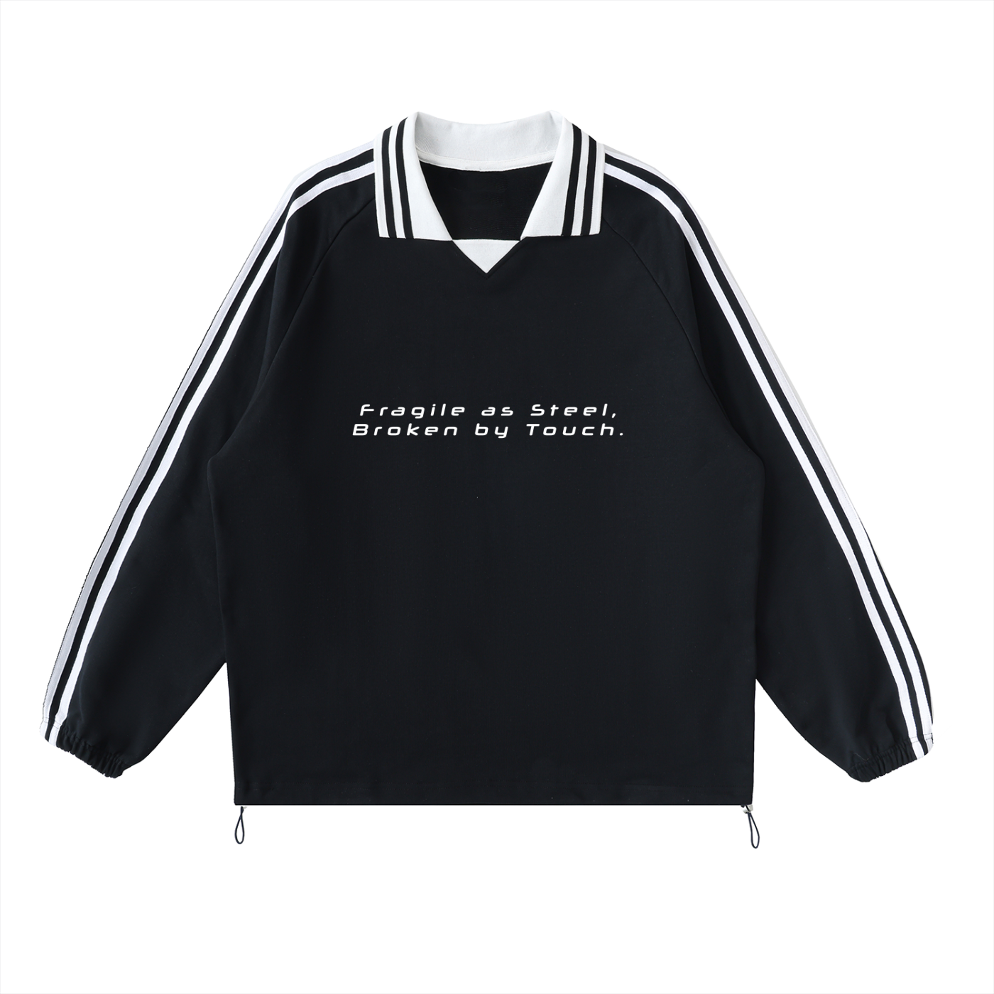 Contrast Striped Lapel Collar Sweatshirt - Steel Mirage