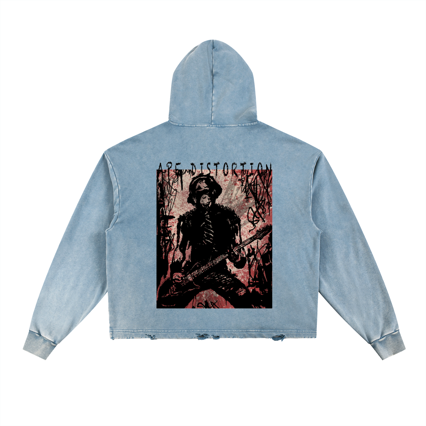 Vintage Washed Frayed-Hem Hoodie - Ape Distortion