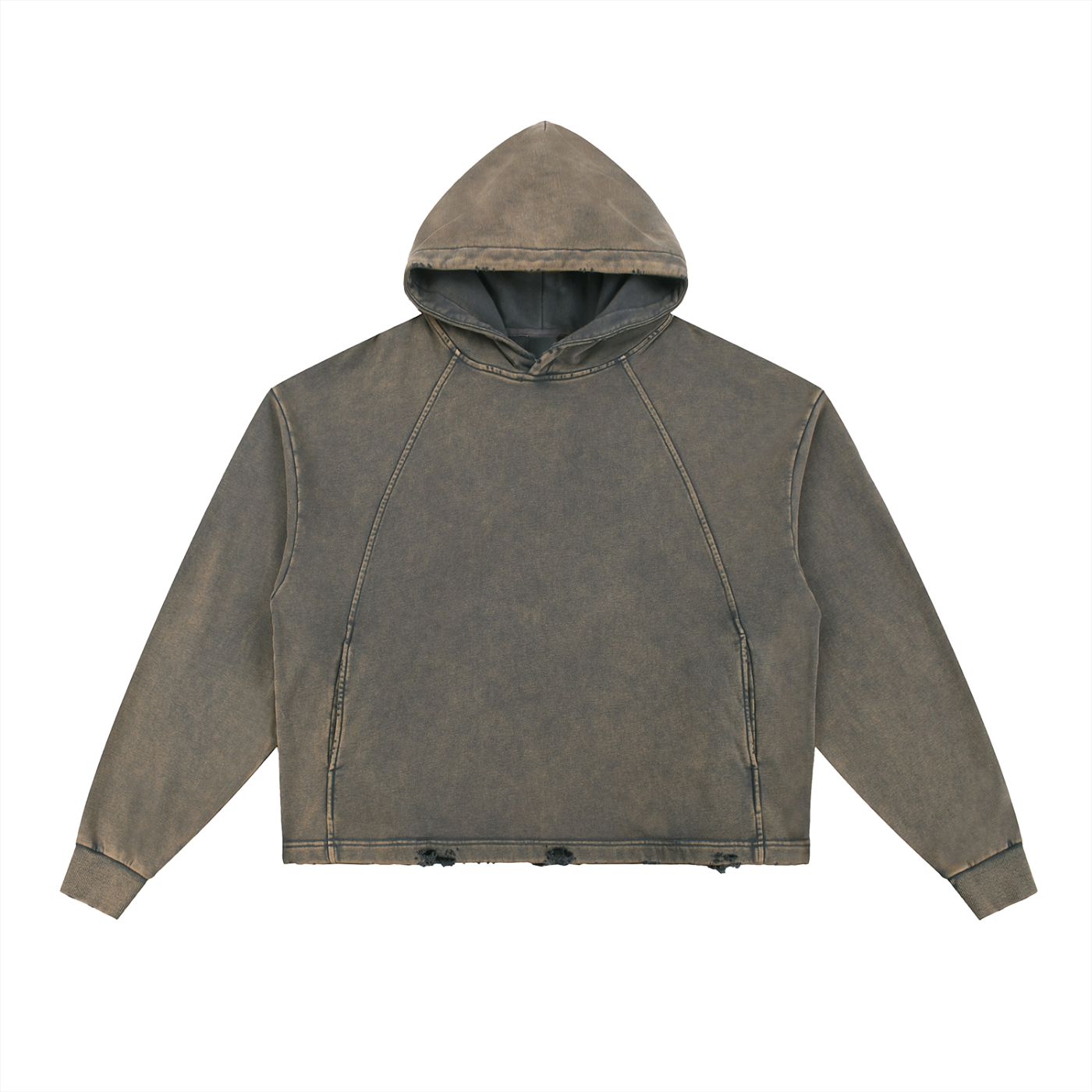 Vintage Washed Frayed-Hem Hoodie - Mourning Crawl