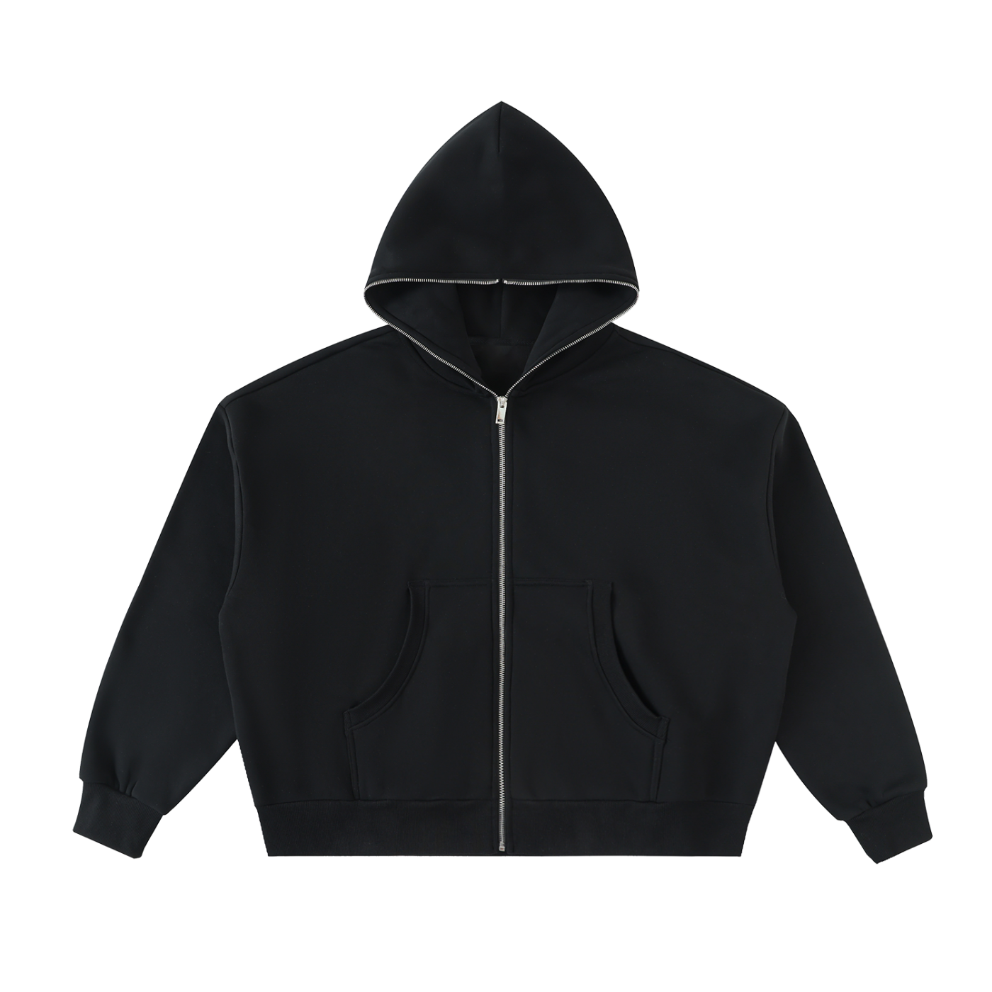 Full-Zip Boxy Hoodie - Blackout