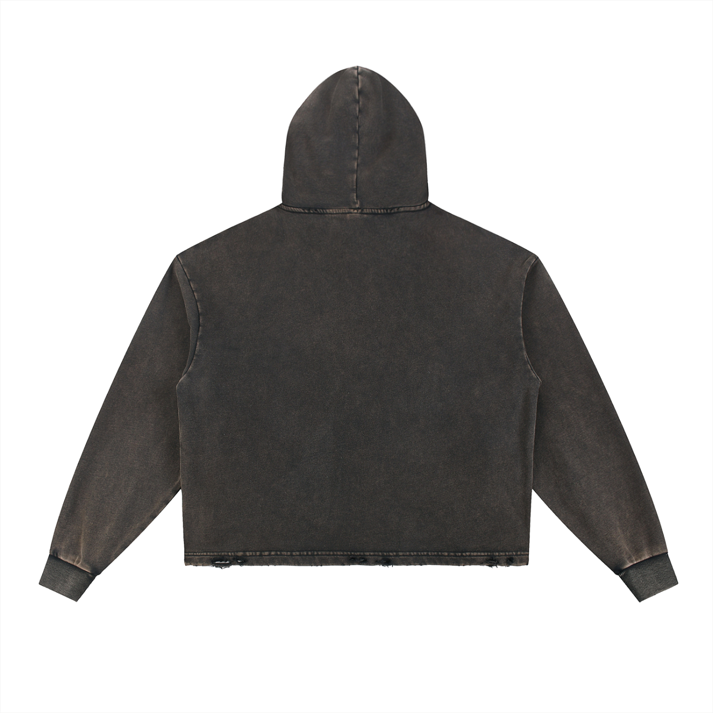 Vintage Washed Frayed-Hem Hoodie - Dustform