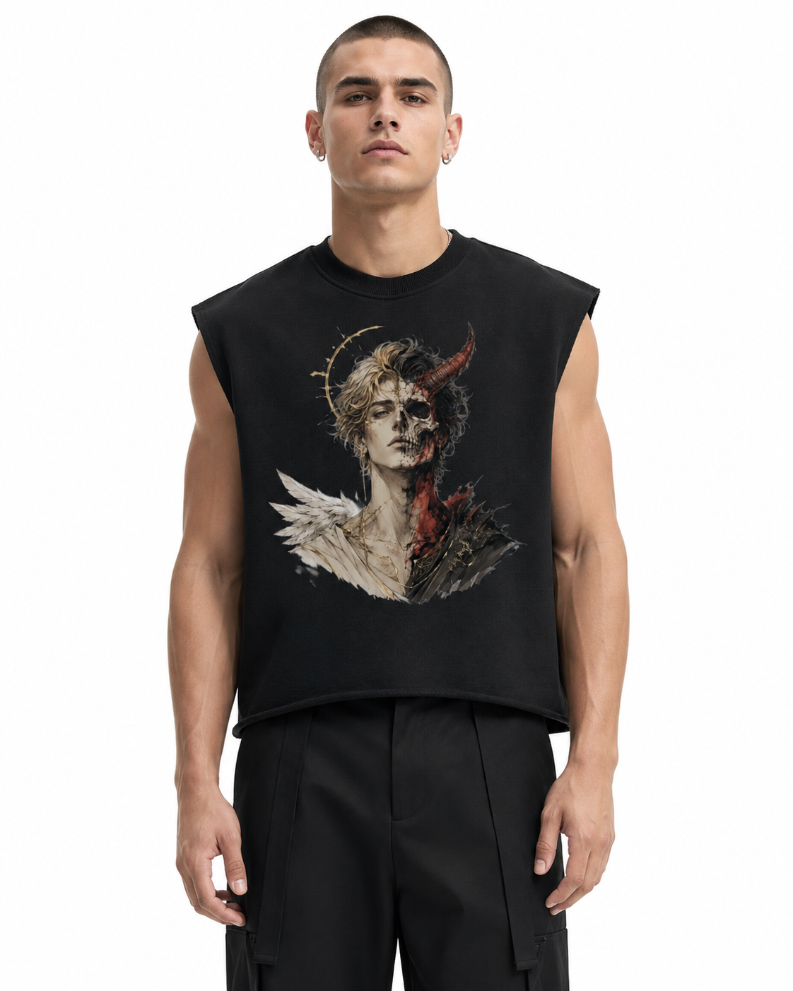 French Terry Boxy Tank Top - Noir Seraph