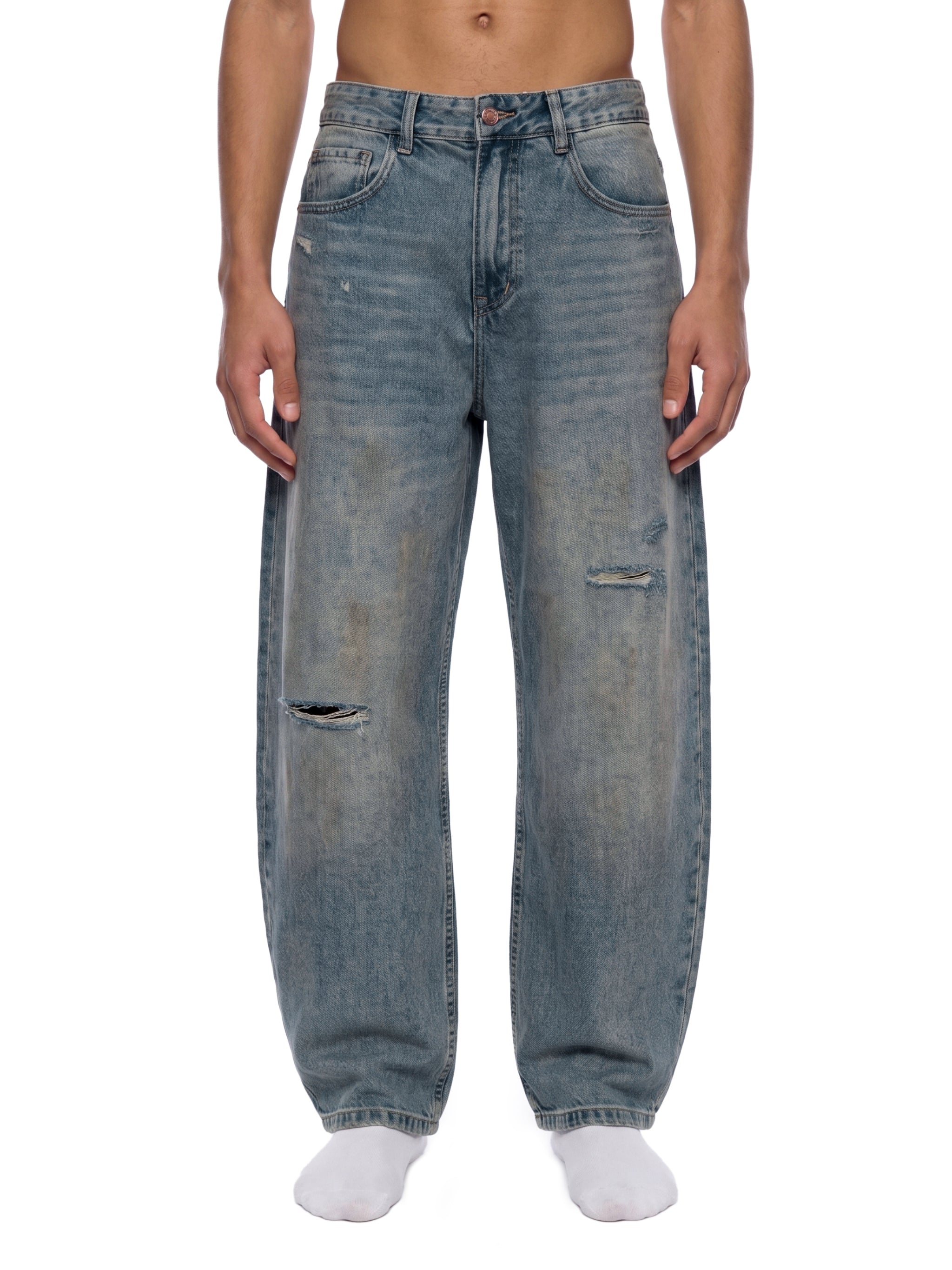 Distressed Barrel Leg Jeans - Crumble