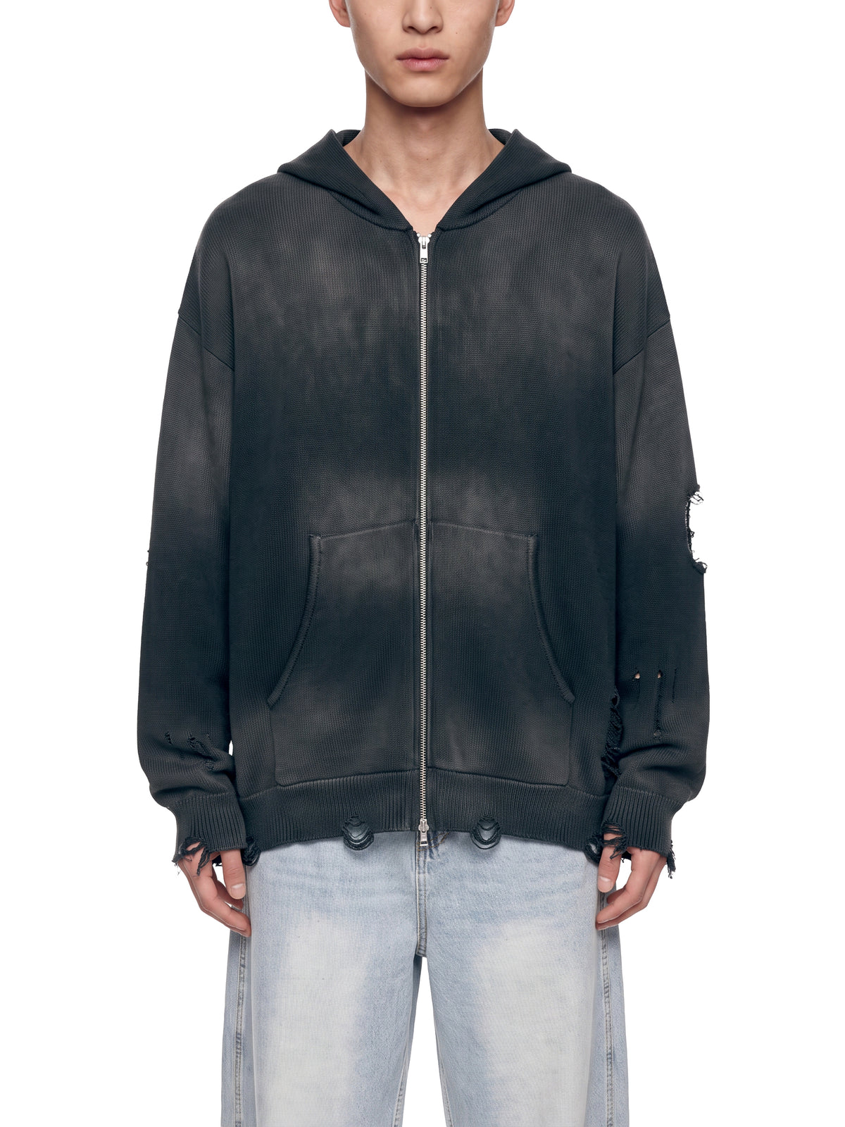 Distressed Full Zip Sweater - Gritlung