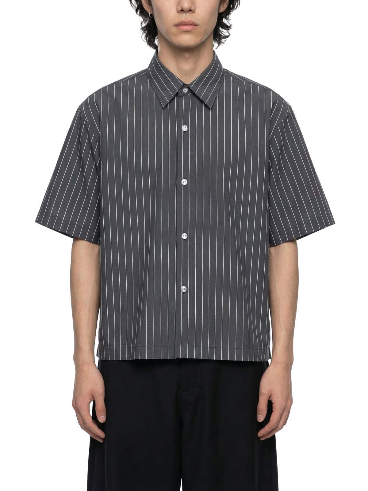 Striped Boxy Button-Up Shirt - Barcode