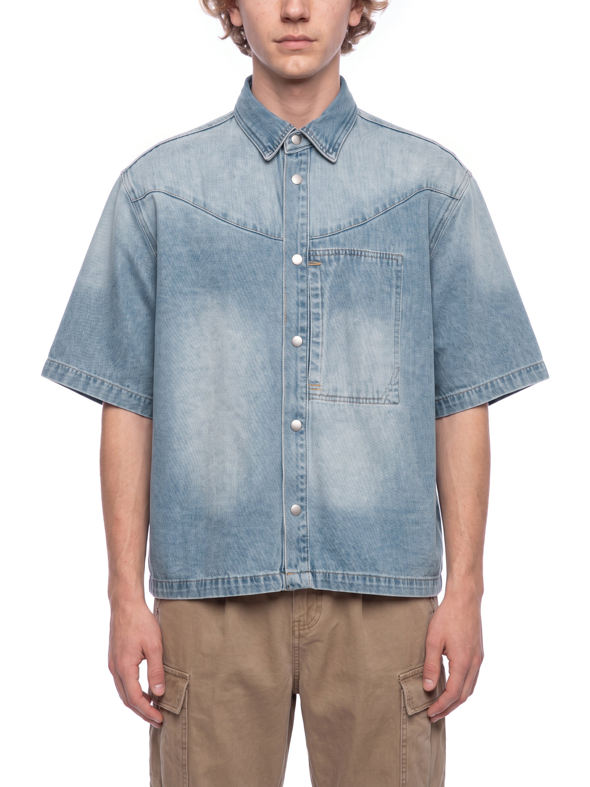 Vintage Wash Boxy Short Denim Shirt - Clockout
