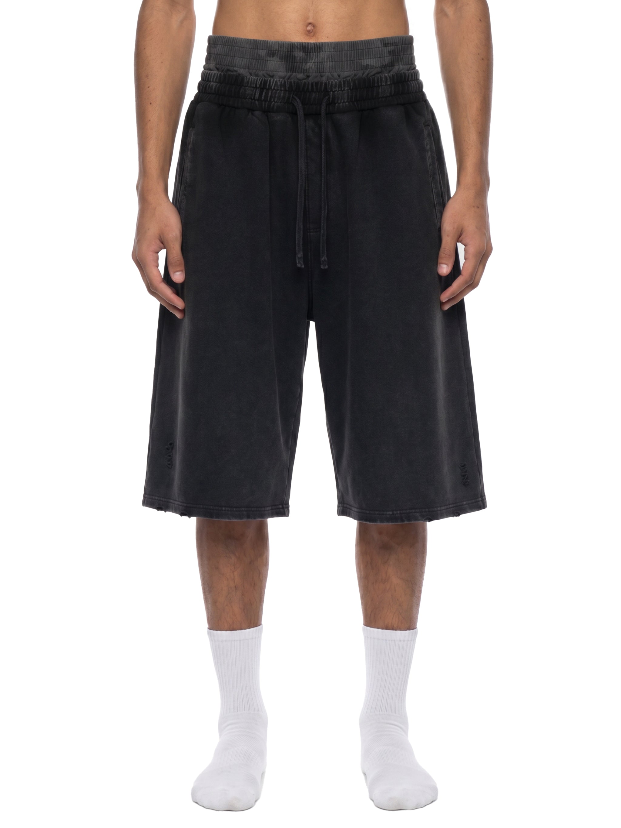 Vintage Wash Distressed Wide Leg Shorts - Fatigue