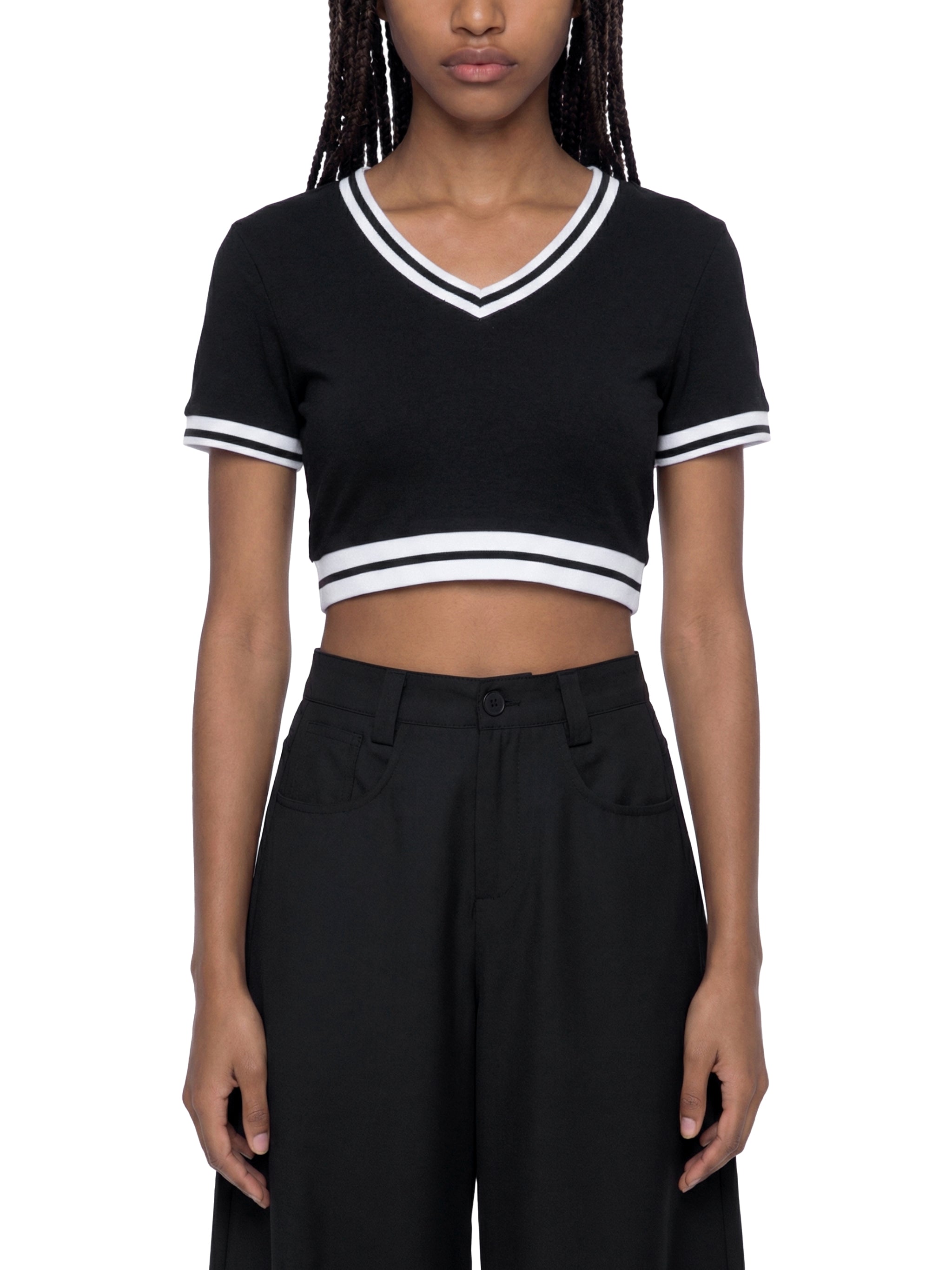 Color Block V-Neck Crop T-Shirt - Frostmark