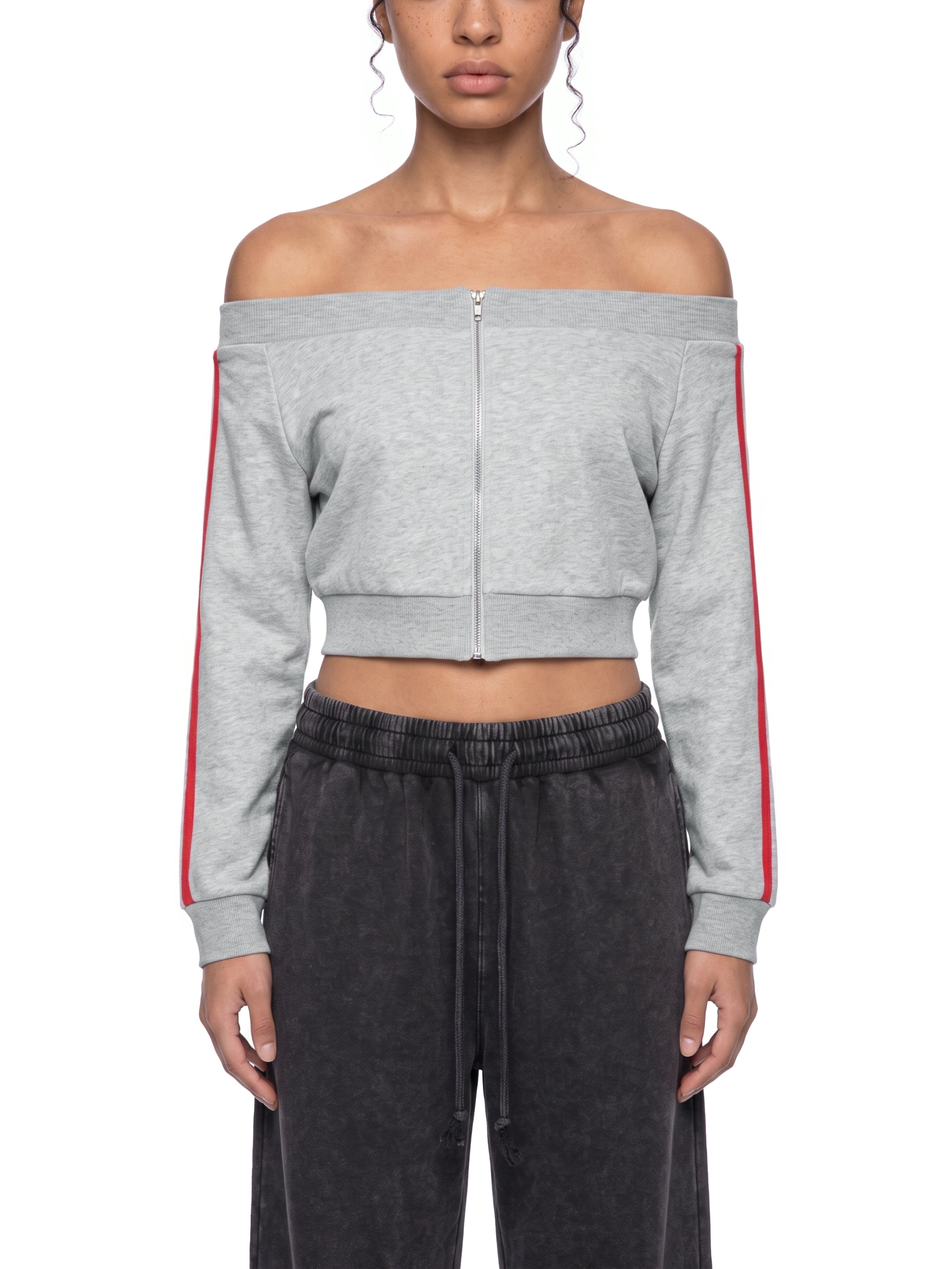 Off-Shoulder Full Zip Hoodie - Railskin