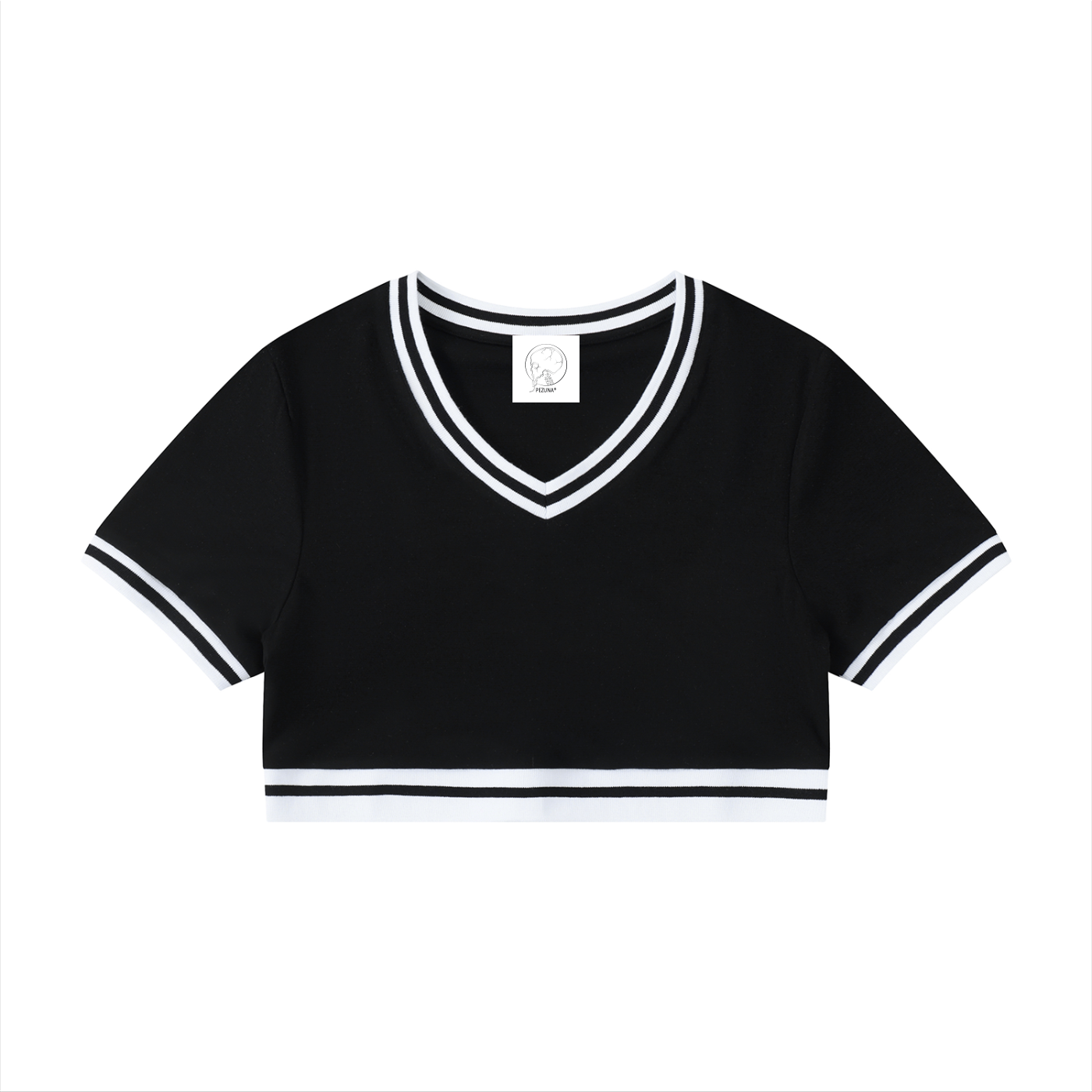 Color Block V-Neck Crop T-Shirt - Frostmark