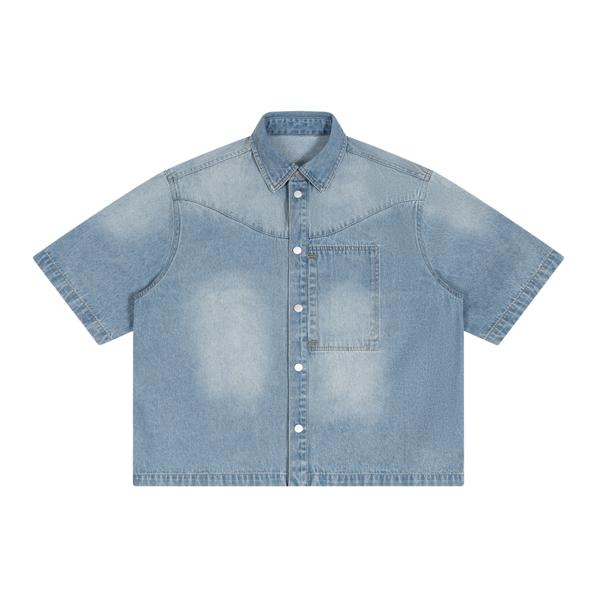 Vintage Wash Boxy Short Denim Shirt - Clockout
