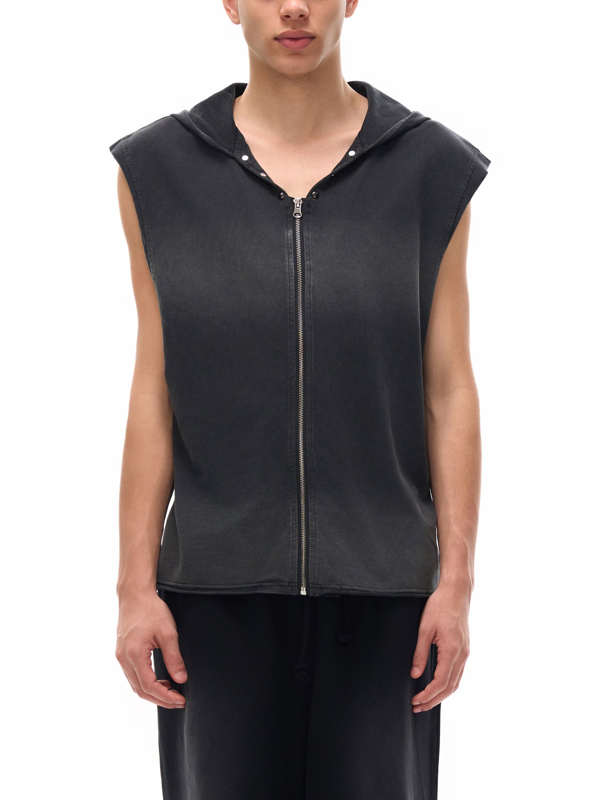 Vintage Washed Zip-Up Hooded Tank Top - Studpulse