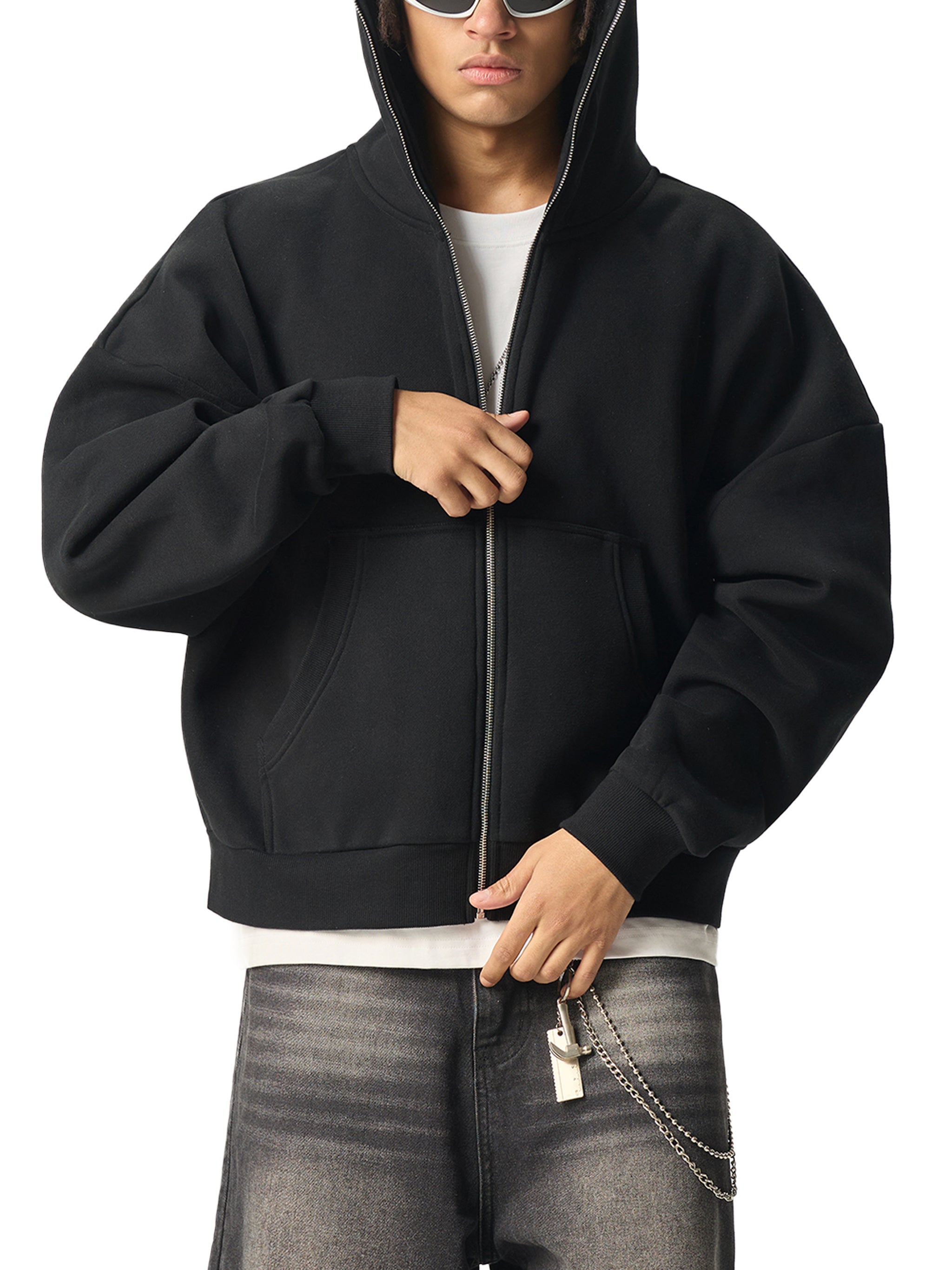 Full-Zip Boxy Hoodie - Blackout