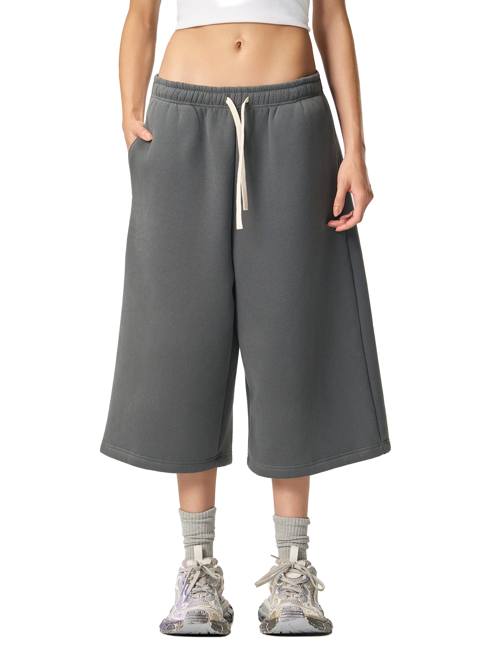 Relaxed Drawstring 3/4 Sweatpants - Tension