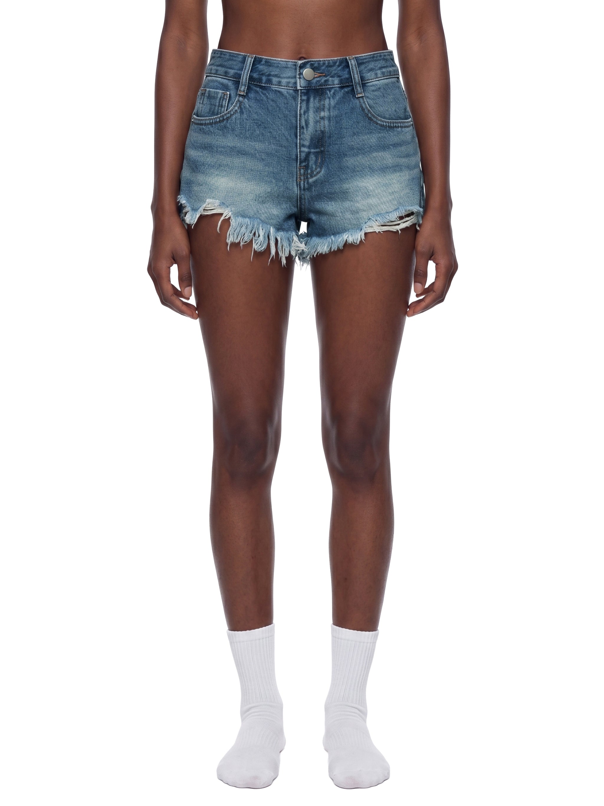 Vintage Wash Raw Hem Denim Shorts - Rawcut